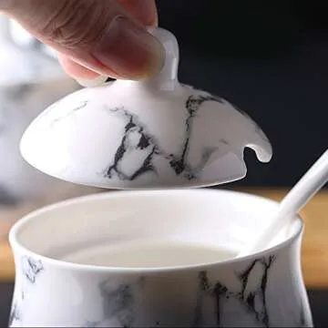 123Arts Ceramics Marbling Sugar Salt Pepper Storage Jar Seasoning Pot with Lid And Spoon