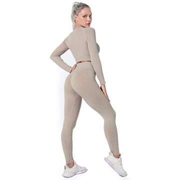 Workout Sets for Women 2 Piece Long Sleeve Seamless Crop Tops Gym Clothes Outfit