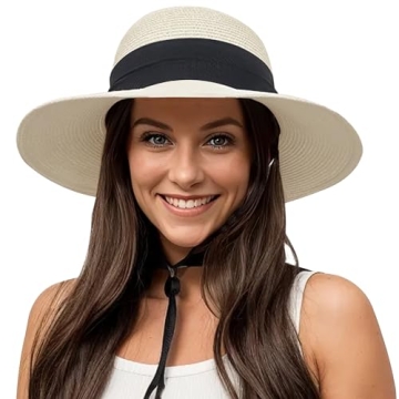 Lanzom Sun Hats for Women Wide Brim Straw Hat Summer Beach Hat Foldable Packable Cap for Travel Outd...