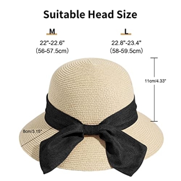 Lanzom Sun Hats for Women Wide Brim Straw Hat Summer Beach Hat Foldable Packable Cap for Travel Outdoor (Style F-Beige)