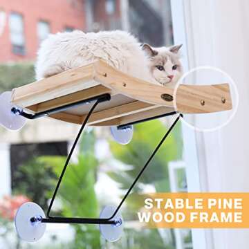 Pecute Cat Window Perch Sisal Cat Scratcher 2 in 1, Cat Hammock for Window Seat with Solid Wood Frame, Iron Bracket, and Heavy Duty Suction Cups, Cat Perch Holds Cats Up to 30lbs