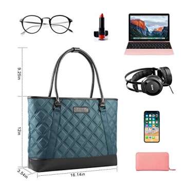 Gonex Work Tote Bags for Women,Fit 15 Inch Laptop Leather Computer Bag Blue