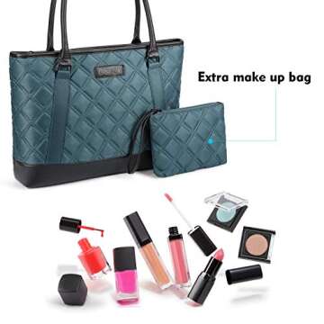 Gonex Work Tote Bags for Women,Fit 15 Inch Laptop Leather Computer Bag Blue