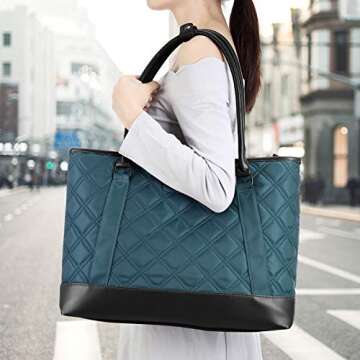 Gonex Work Tote Bags for Women,Fit 15 Inch Laptop Leather Computer Bag Blue