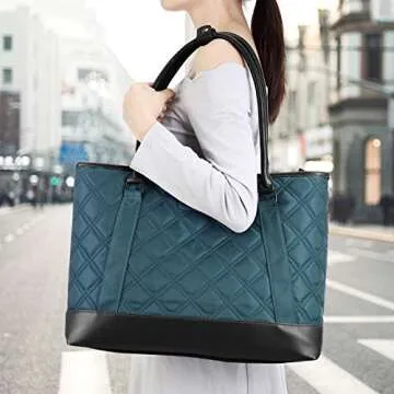 Gonex Work Tote Bags for Women,Fit 15 Inch Laptop Leather Computer Bag Blue