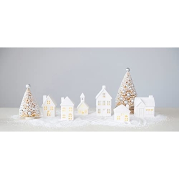 LED Stoneware Bisque Houses Set of 6 Festive Decor