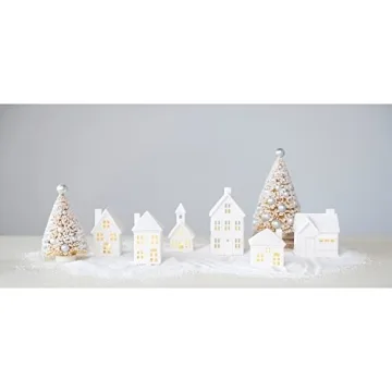 LED Stoneware Bisque Houses Set of 6 Festive Decor