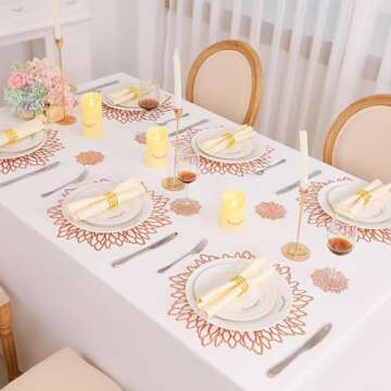 Snowkingdom 6 Pack Rose Gold Placemats Metallic Pressed Vinyl for Dinning Table Mats Decoration Round Floral Charger Plates Bridal Shower Party Birthday Wedding Valentine Christmas