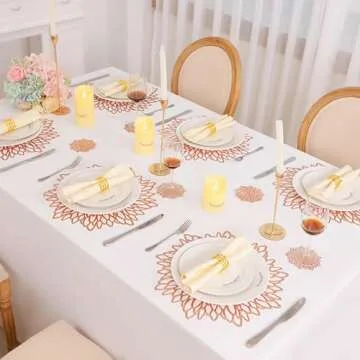 Snowkingdom 6 Pack Rose Gold Placemats Metallic Pressed Vinyl for Dinning Table Mats Decoration Round Floral Charger Plates Bridal Shower Party Birthday Wedding Valentine Christmas