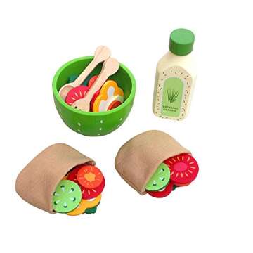 Mama Memo 85054 Wooden Salad Bowl with Pita Bread Tool