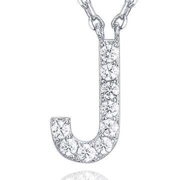 PAVOI 14K White Gold Plated Cubic Zirconia Initial Necklace | Letter Necklaces for Women | J Initial