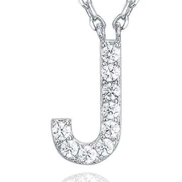 PAVOI 14K White Gold Plated Cubic Zirconia Initial Necklace | Letter Necklaces for Women | J Initial