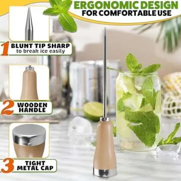 MYCRITEE Stainless Steel Wood Ice Pick for Picnics and Bars