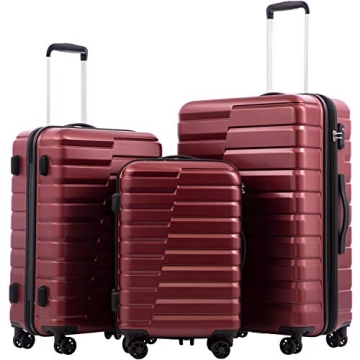 COOLIFE Expandable Suitcase Set with TSA Lock - 3 Piece Luggage in Wine Red