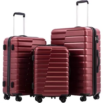 COOLIFE Expandable Suitcase Set with TSA Lock - 3 Piece Luggage in Wine Red