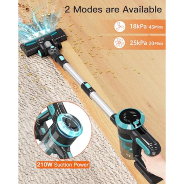 JYH Cordless Vacuum Cleaner, 25Kpa/210W Stick Cordless Vacuum with 120000 RPM High-Speed Brushless Motor, Up to 45 Mins Runtime, 4 in 1 Lightweight Upright Vacuum for Pet Hair