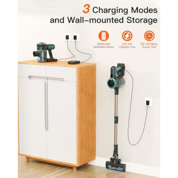 JYH Cordless Vacuum Cleaner, 25Kpa/210W Stick Cordless Vacuum with 120000 RPM High-Speed Brushless Motor, Up to 45 Mins Runtime, 4 in 1 Lightweight Upright Vacuum for Pet Hair