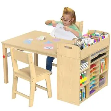 GDLF Kids Art Table and Chairs Set, Craft Desk with Large Storage and Portable Art Supply Organizer for Children Ages 8-12, 47" L x 30" W