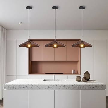ADCTHOME Farmhouse Pendant Light Wood Hanging Light Ceiling Chandelier, Modern Adjustable Hanging Ceiling Light Fixtures for Kitchen Island,Dining Room, Living Room, Bedroom(1-Pack)