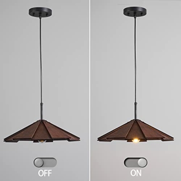 ADCTHOME Farmhouse Pendant Light Wood Hanging Light Ceiling Chandelier, Modern Adjustable Hanging Ceiling Light Fixtures for Kitchen Island,Dining Room, Living Room, Bedroom(1-Pack)