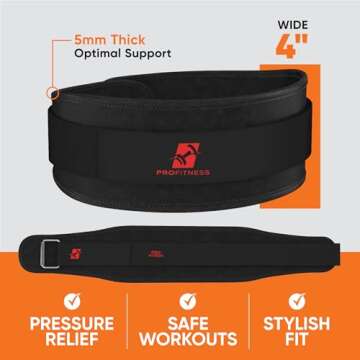ProFitness Weight Lifting Belt for Women - 4'' Wide Comfortable Workout Belt for Women - Weight Belt for Women Squats & Deadlifts - Back Support Weight Lifting Belt Women & Men