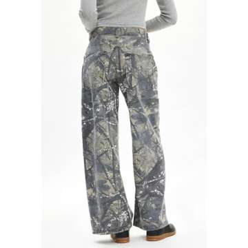 SCOFEEL Women Camo Jeans Wide Leg Denim Pants Mid Waist Baggy Jeans