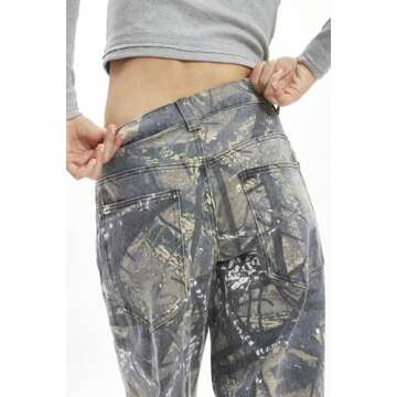 SCOFEEL Women Camo Jeans Wide Leg Denim Pants Mid Waist Baggy Jeans