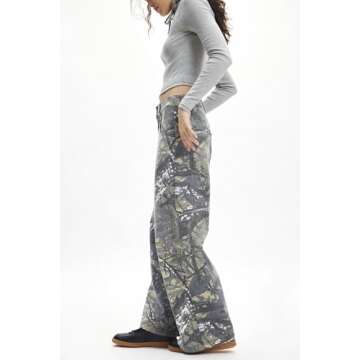 SCOFEEL Women Camo Jeans Wide Leg Denim Pants Mid Waist Baggy Jeans