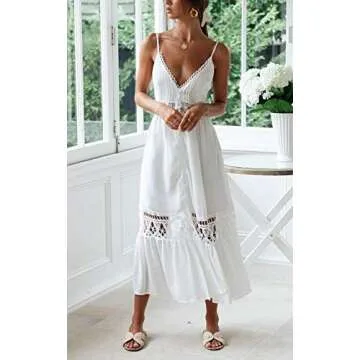 Wander Agio Womens Sunblock Skirt Long Dress Bikini Cover Up Beach Swimear Coverups Robes Slip Dresses White 63