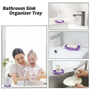 MicoYang Silicone Bathroom Soap Dishes with Drain Spout-Bathroom and Kitchen Sink Organizer,Sponge Holder,Dish Soap Tray,Perfect for Dispenser,Scrubber,Bottle,Cup on Sink or Counter-Purple 4.9"×3.2"