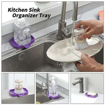 MicoYang Silicone Bathroom Soap Dishes with Drain Spout-Bathroom and Kitchen Sink Organizer,Sponge Holder,Dish Soap Tray,Perfect for Dispenser,Scrubber,Bottle,Cup on Sink or Counter-Purple 4.9"×3.2"