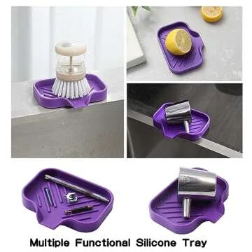 MicoYang Silicone Bathroom Soap Dishes with Drain Spout-Bathroom and Kitchen Sink Organizer,Sponge Holder,Dish Soap Tray,Perfect for Dispenser,Scrubber,Bottle,Cup on Sink or Counter-Purple 4.9"×3.2"