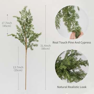 MISSPIN 10 Pcs 31 Inches Christmas Cedar Branches, Artificial Christmas Cedar Branches DIY Crafts Faux Christmas Norfolk Pine Branches for Xmas Indoor Outdoor Home Decora