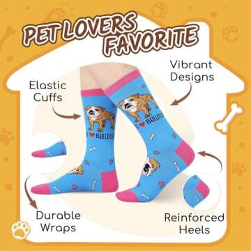 HAPPYPOP Funny English Bulldog Gifts for Women Pitbull gifts, Novelty English Bulldog Socks Crazy Si...