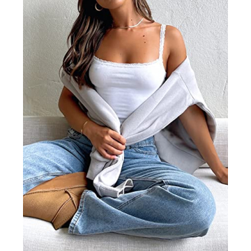 Cioatin Lace Spaghetti Strap Crop Cami for Y2K Style