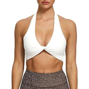Aoxjox Women's Workout Sports Bras Fitness Backless Padded Ava Twist Halter Bra Yoga Crop Tank Top (...