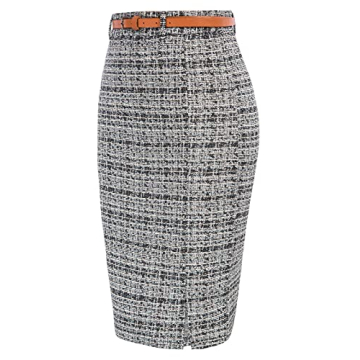 Kate Kasin Tweed Pencil Skirt - Chic Knee Length Style