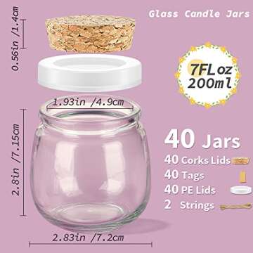 Syntic 40 Pack Glass Jars with Cork Lids for Gifts
