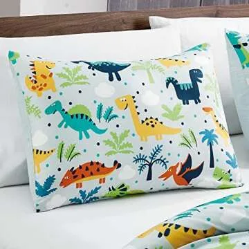 Chezmoi Collection 4-Piece Dino Kids Bedding Sets Full Size - Soft Microfiber Baby Blue Multi-Color Dinosaurs Comforter Set Full/Queen