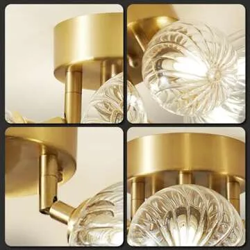 6-Light Gold Semi Flush Mount Ceiling Light,Modern Ribbed Glass Bubble Chandelier, Vintage Close to ...