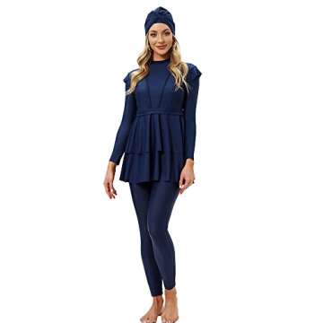 YONGSEN Women Burkini Islamic Modest Plus Size Hijab Swimwear in Blue