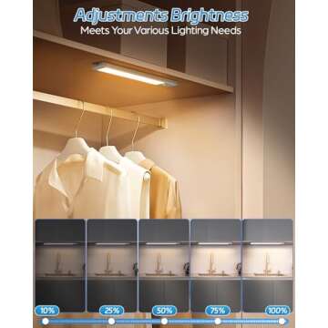HIBOITEC Under Cabinet Lighting Rechargeable 50 LED Closet Lights Battery Operated Dimmable Motion Sensor Light Indoor, Wireless Light for Kitchen, Wardrobe, Drawer, 2 Pack, Warm White Light, 10 inch