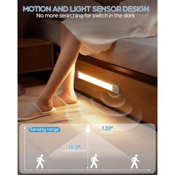 HIBOITEC Under Cabinet Lighting Rechargeable 50 LED Closet Lights Battery Operated Dimmable Motion Sensor Light Indoor, Wireless Light for Kitchen, Wardrobe, Drawer, 2 Pack, Warm White Light, 10 inch