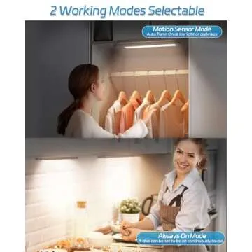 HIBOITEC Under Cabinet Lighting Rechargeable 50 LED Closet Lights Battery Operated Dimmable Motion Sensor Light Indoor, Wireless Light for Kitchen, Wardrobe, Drawer, 2 Pack, Warm White Light, 10 inch
