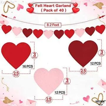 KatchOn Felt Heart Garland - Vibrant Valentine's Decor