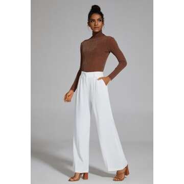 FUNYYZO Women's Wide Leg Pants High Elastic Waisted in The Back Business Work Trousers Long Straight Suit Pants