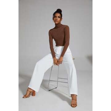 FUNYYZO Women's Wide Leg Pants High Elastic Waisted in The Back Business Work Trousers Long Straight Suit Pants