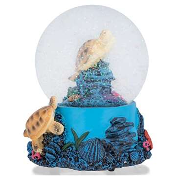 Elanze Designs Coral Reef Sea Turtles 100MM Sturdy Wind Up Musical Glitter Water Snow Globe Tabletop...