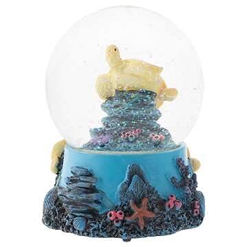 Elanze Designs Coral Reef Sea Turtles 100MM Sturdy Wind Up Musical Glitter Water Snow Globe Tabletop Dresser Nightstand Figurine Decoration Plays Tune Wonderful World