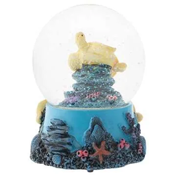 Elanze Designs Coral Reef Sea Turtles 100MM Sturdy Wind Up Musical Glitter Water Snow Globe Tabletop Dresser Nightstand Figurine Decoration Plays Tune Wonderful World